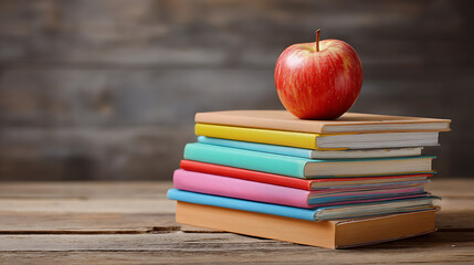 A stack of books with apple