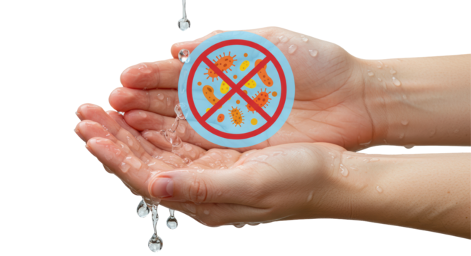 Isolated Hands with Antibacterial Symbol