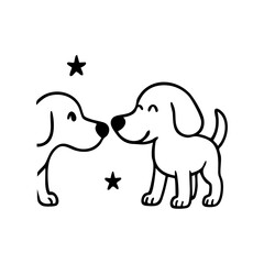 Two dogs meeting with curious sniffs, tails wagging, captured in friendly and welcoming poses.