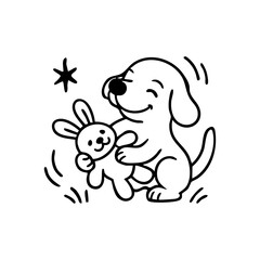 A cheerful dog gripping one end of a rope toy, tugging with determination and a big grin, minimal sketch style, clean and expressive.