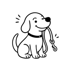 A dog holding its own leash, standing by the door, ready for a walk, face full of hope.