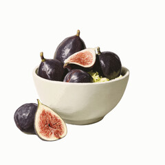 Fototapeta premium Fresh Figs in a Bowl A Still Life of Ripe Purple Figs