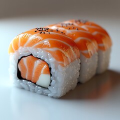 Realistic closeup of freshly prepared salmon sushi roll perfect for food advertising campaigns high resolution photo