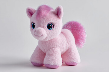Adorable Pink Pony Plush Toy on White Background