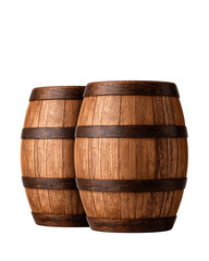 Craftsmanship shines in two rustic wooden barrels stacked elegantly in a cozy countryside setting