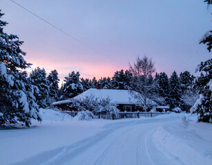 Snowy weather in mountains 