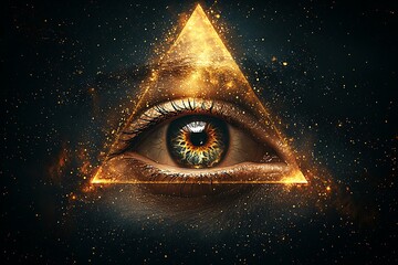 Spiritual eye illustration beaming light inside ancient triangle mystical symbolism art piece high resolution photo