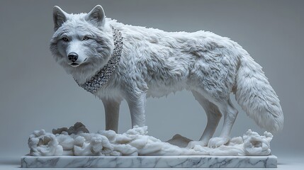 Stunning luxury wolf statue with crystal elements and marble base design high resolution photo