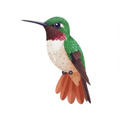 Fototapeta premium Hummingbird Illustration: Green And Red Feathered Bird