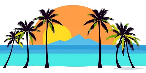 Obraz premium Beautiful sunrise over the sea.Tropical beach with palm trees and sea - summer resort at sunset. Closeup sea sand beach. Panoramic beach landscape. Inspire tropical beach seascape horizon. Orange and 