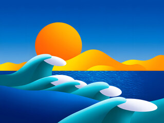 Summer Wave Illustration for the Beginning of Summer Solar Term