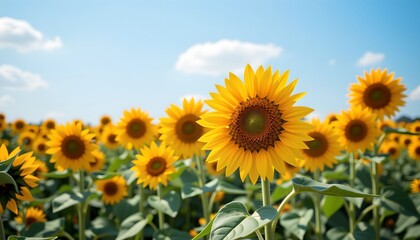 Fototapeta premium a vibrant field of sunflowers stretching across the frame.