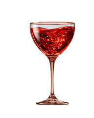 Elegant cocktail glass filled with sparkling crimson drink invites indulgence at a chic evening gathering