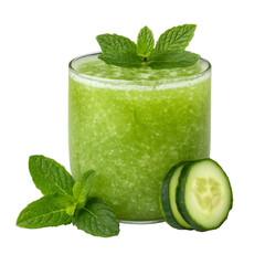 Refreshingly vibrant cucumber mint smoothie served in a clear glass with fresh mint leaves and cucumber slices