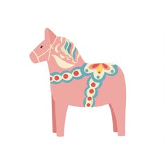 Fototapeta premium Pink Dala Horse Illustration on White Background