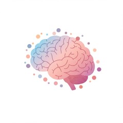 Pastel Human Brain Illustration with Colorful Dots