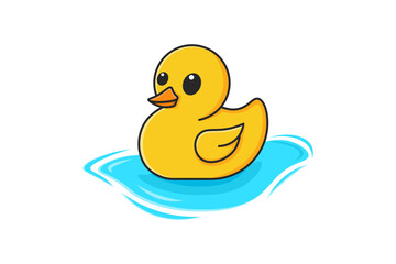 Cute Rubber Duck Floating on Water – Vector Illustration