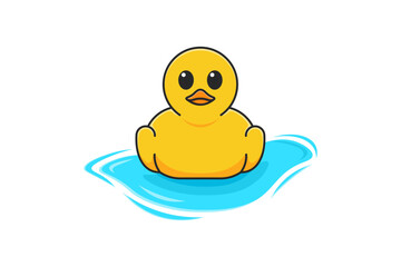 Front View of Cute Rubber Duck Floating on Water – Vector Illustration