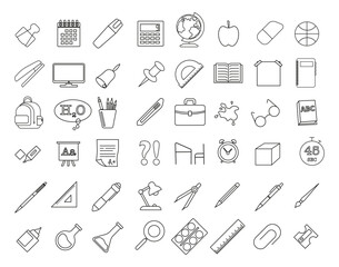 School Supplies Outline Icons Collection