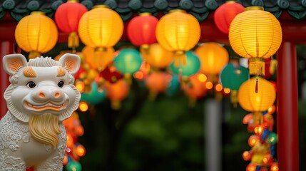 Obraz premium Archway Chinese New Year Concept, Festive Playful Chinese New Year Archway with Oversized Lanterns and Decorative Elements