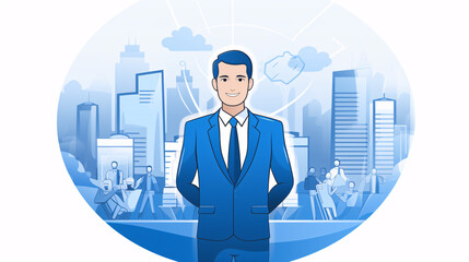 Minimal flat vector illustration of a recruiter discussing with a candidate in a professional office setting.

