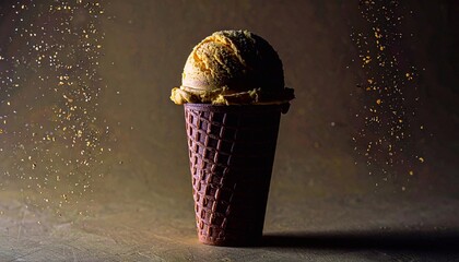 ice cream cone close-up on dark background with space for text