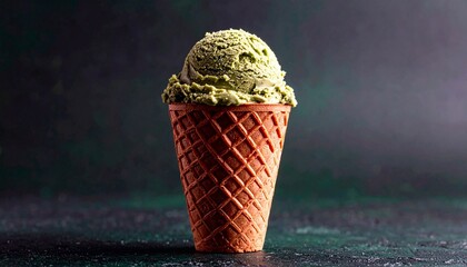 ice cream cone close-up on dark background with space for text