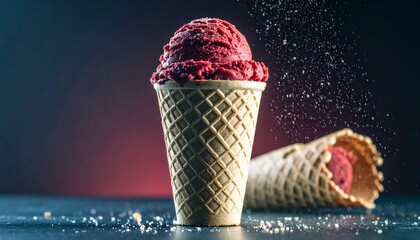 ice cream cone close-up on dark background with space for text