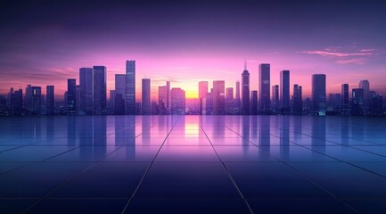 Obraz premium Urban Skyline at Sunset with Reflective Surface