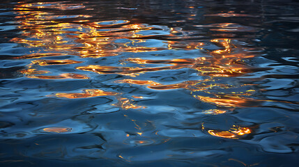 Sparkling water surface with city lights reflection 