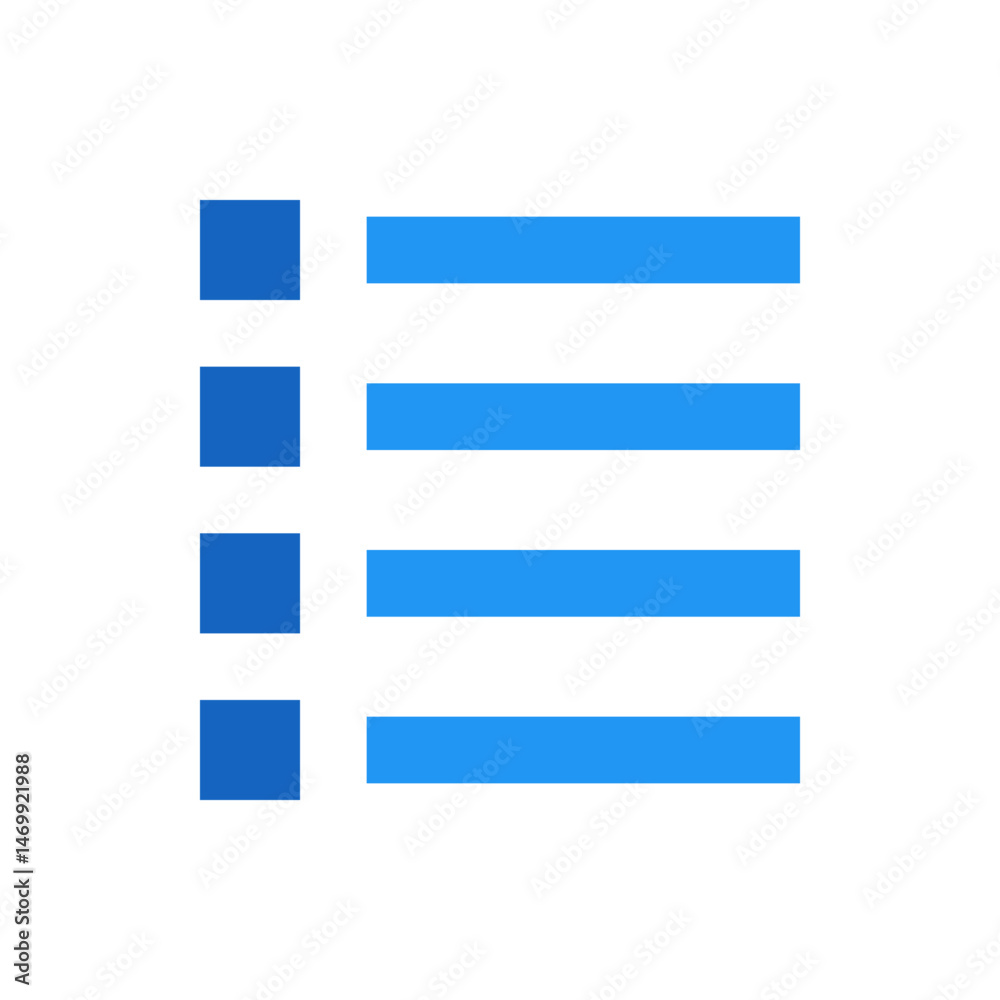 Poster blue list icon with squares and horizontal lines representing a menu or checklist interface element 