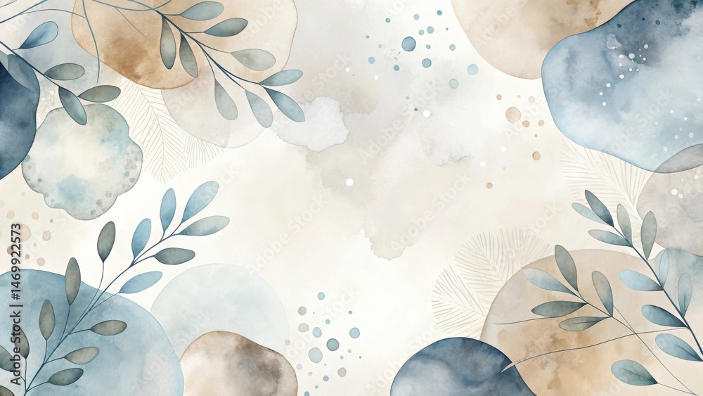 Poster serene abstract watercolor botanical composition featuring delicate branches and organic shapes in c