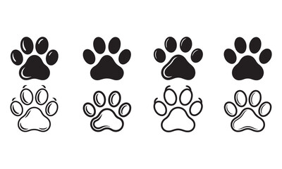 Paw print silhouette icon set vector art illustration