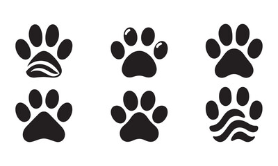 Fototapeta premium Paw print silhouette icon set vector art illustration