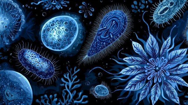 Microscopic Ocean Life: Blue Abyss Digital Art
