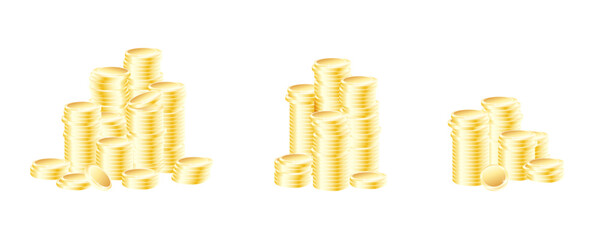 3 stacks of coins, winnings on transparent background. Golden coins stacks. Vector EPS10