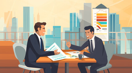 Flat style illustration of a financial advisor character, isolated on a transparent background for versatile use.

