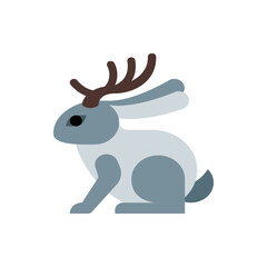 Illustration of a jackalope with grey and white fur and brown antlers in a cartoon style image format