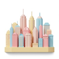 Obraz premium Pastel Cityscape: A 3D Render of Colorful Buildings