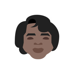 Illustration of a person with dark hair and closed eyes, showcasing a simple facial expression and design style