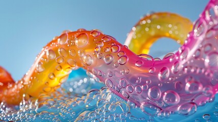 Abstract colorful wavy forms in water with bubbles.  Intricate swirling shapes