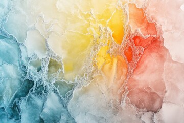 Obraz premium Abstract art depicting a vibrant blend of blue, yellow, and red hues in a marble-like texture.