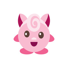 Illustration of a pink cartoon character with a swirl on its head and a happy expression standing still