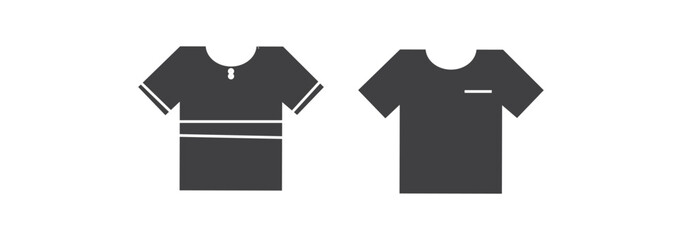 T-shirt size vector icon set in black color isolated on a white background. Clothing size label or tag. From xs to xxl. T-shart icon collection. Flat style. Vector illustration.