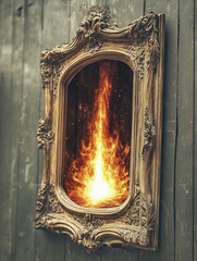 Fototapeta premium Mystical mirrors and portals glowing with fire or galaxies—perfect for fantasy, surrealism, and magical concept art.
