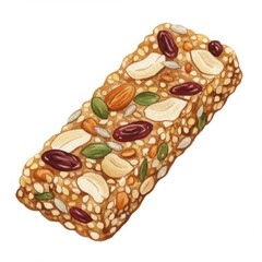 Watercolor Illustration of a Granola Bar with Nuts and Seeds