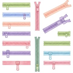 Pastel Colored Zippers Illustration Set
