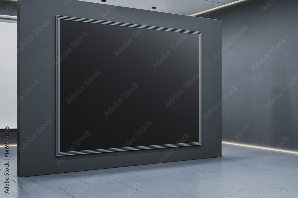 Aufkleber blank dark frame mockup on modern gallery wall with clean minimalistic interior design and subtle li