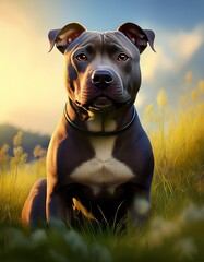 Freundlicher Stafford Terrier auf Wiese