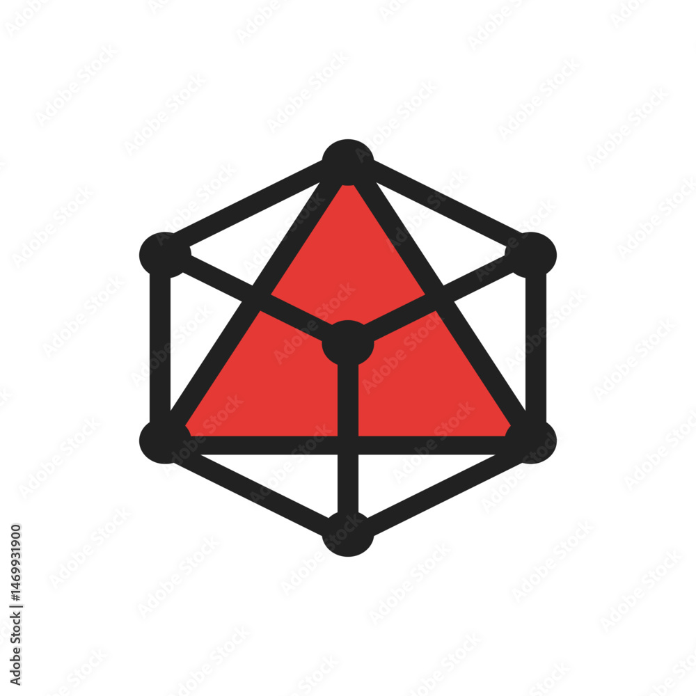 Poster geometric shape featuring a red triangle inside a black frame with connecting lines and black nodes